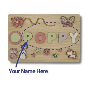 Custom Name Montessori Board personalized wooden name puzzle with colorful letters and animal shapes for kids learning and play