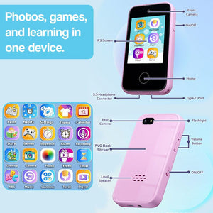 Little Genius Dual Camera kids smartphone with photos, games, learning apps, dual cameras, and Type-C charging port.