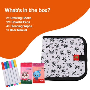 MagicWipe reusable mess-free drawing book with colorful pens and cleaning wipes for kids creative play