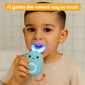 DinoBrush U-shaped smart brush for kids with AI-guided cleaning and dinosaur design