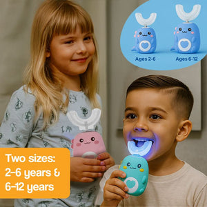 DinoBrush U-Shaped Smart Brush for kids with AI-guided cleaning, dinosaur design, and UV sterilization