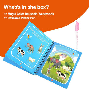 Magic Color Reusable Waterbook with water-activated coloring pages and refillable pen for mess-free creativity