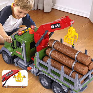 Oversized timber transport toy truck with crane, lights, and music for children aged 4-6