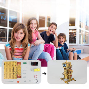 Voice-controlled DIY educational robot kit made of durable plastic for interactive STEM learning and coding practice