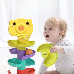 Colorful interactive baby basketball stacking toy with spinning and rolling features for toddlers