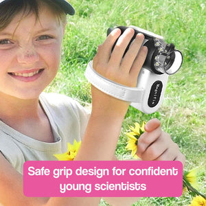 3-in-1 PocketScope handheld digital microscope with 1000× magnification and built-in camera on color LCD screen