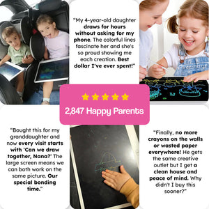 20-inch colorful LCD drawing board for kids with vibrant glowing lines and screen-free creative play