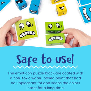 Colorful wooden expression puzzle building blocks game for children's cognitive and motor skill development