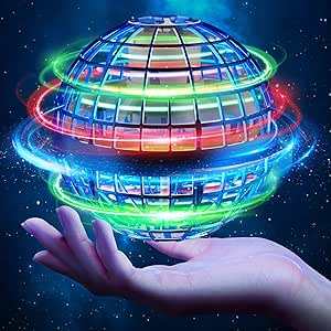 Galaxy Lights Flying Magic Orb glowing with colorful LED lights levitating above a hand in a dark background