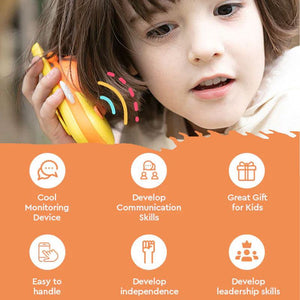 Two Magic Little Bee Intercom walkie talkies for kids in yellow and pink colors with buttons and display screen