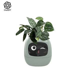 AI GrowBuddy Smart Plant Care System Ivy with expressive face and sensors for interactive plant care