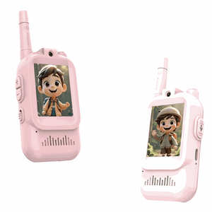 Pink kids walkie talkie with cartoon display screen from 3-piece set
