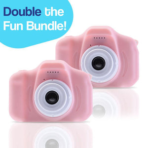 LittleLens Kids Camera double bundle in pink, compact and kid-friendly design for creative photography.