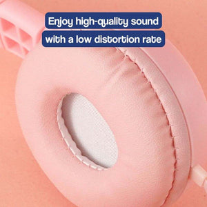 Close-up of soft pink ear cushion on MP3 player with headset for kids with high-quality sound and low distortion rate