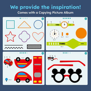 3D Magic Pen Set copying picture album with colorful shape and vehicle design templates for kids creativity