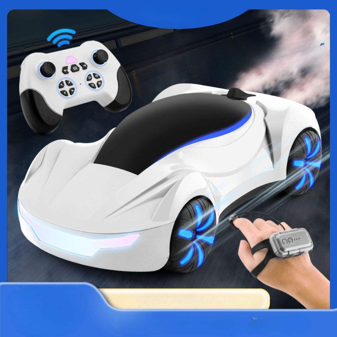 FlytecRC Y19 white remote-controlled sports car with dual control and blue LED wheels