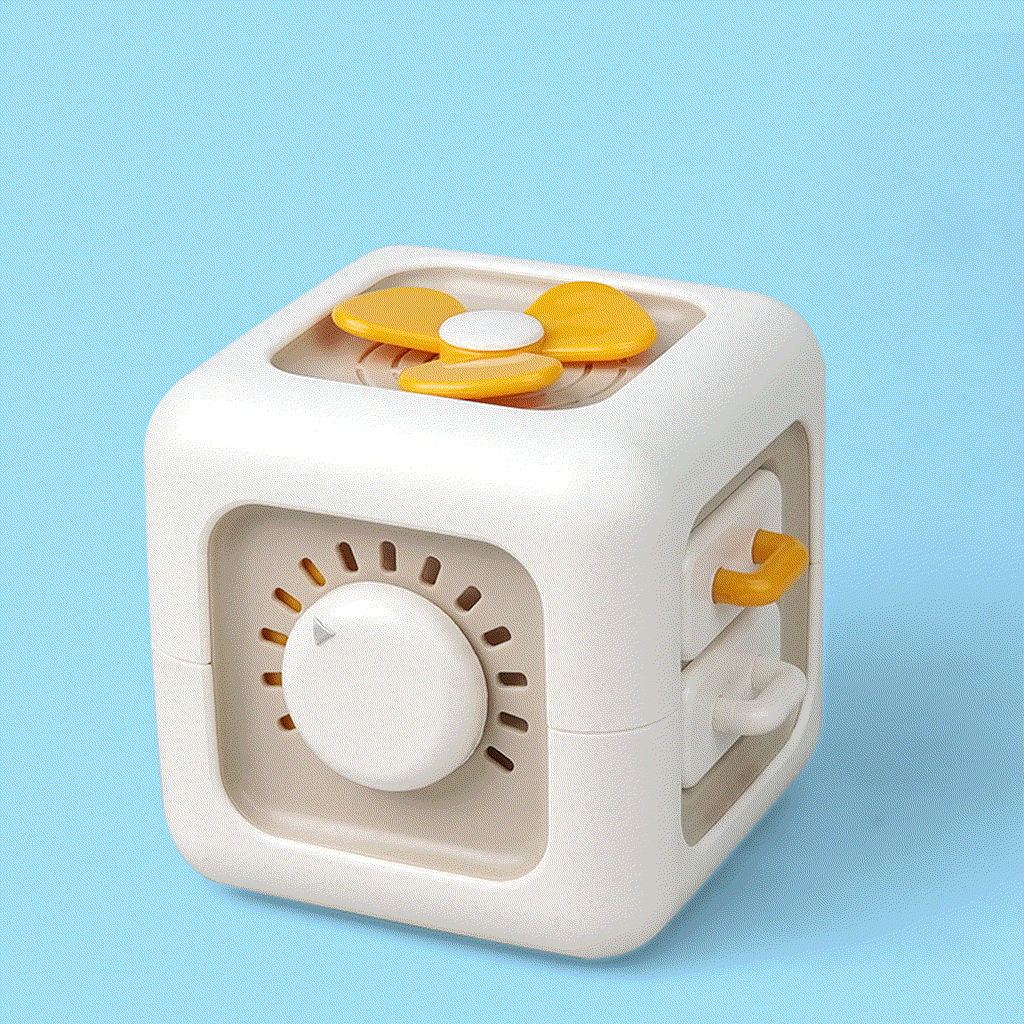 Six-Sided Magic Cube toy for early education with interactive features in white and yellow, promoting cognitive and motor skill development for toddlers