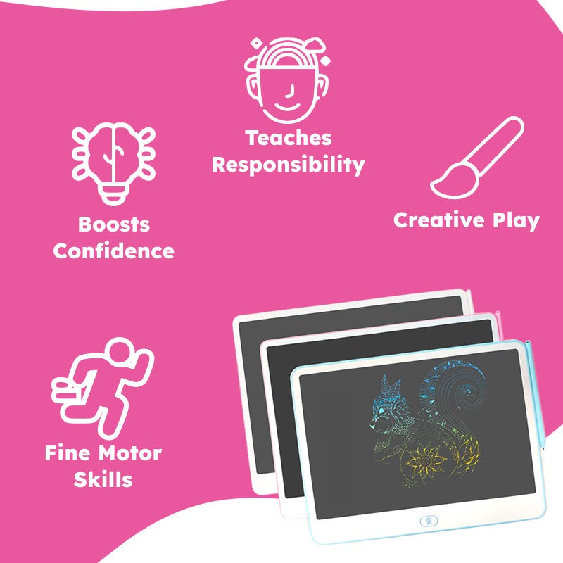 20-inch colorful LCD drawing board for kids with eye-safe glow, stylus pen, and creative play features