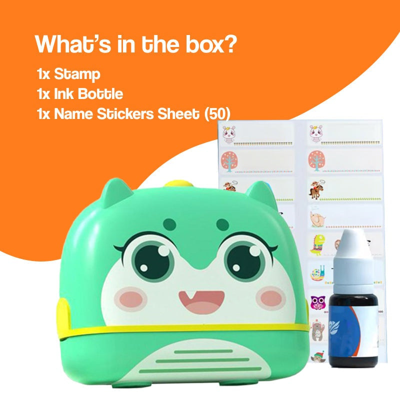 TinyStamper customized name stamp with waterproof ink for labeling kids' belongings