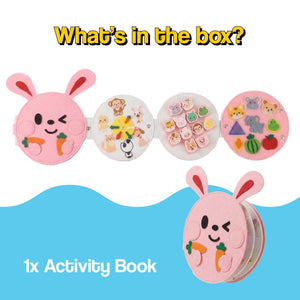 Montessori Felt Activity Book with 8 interactive felt pages for toddlers ages 1-4, screen-free and portable toy