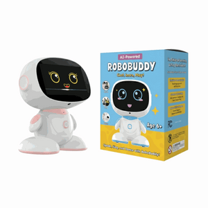 AI-powered STEM learning robot RoboBuddy for kids age 6+ with interactive educational features, karaoke, and dancing activities.