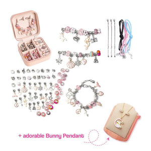 Kids Bracelet-Making Kit with beads, charms, chains, and bunny pendant gift set for creative crafting