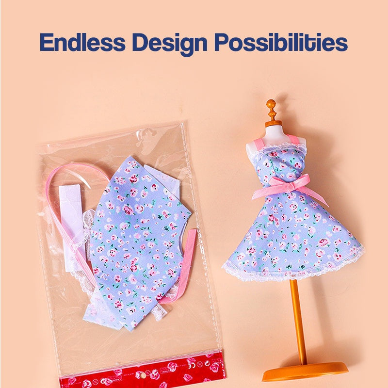Fashion Design Studio Kit with fabric dress and mannequin for creative kids